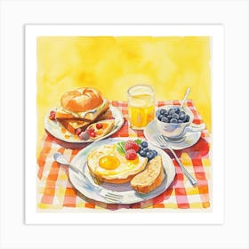 Coffee & Breakfast Yellow Checkerboard 4 Art Print
