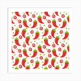 Red Chili Peppers On White Background Art Print