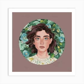 Portrait Of A Girl With Flowers Art Print