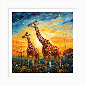 Giraffes At Sunset 31 Art Print