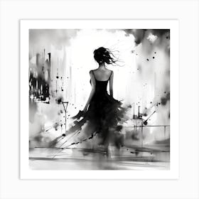 Girl In Black Dress Art Print