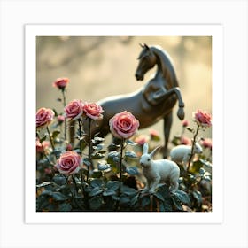 Horse And Roses 2 Art Print