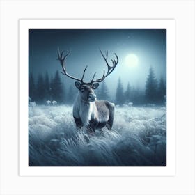 The Gloomy Solstice (Reindeer, snow, meadow, somber) Art Print