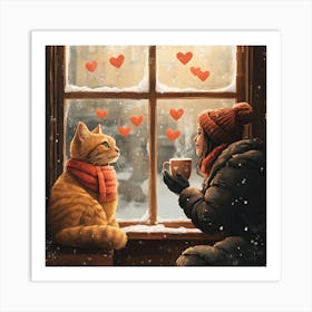 Cat and Person Sharing Hot Cocoa Artwork 5 Art Print