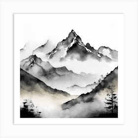 Firefly An Illustration Of A Beautiful Majestic Cinematic Tranquil Mountain Landscape In Neutral Col (13) Art Print