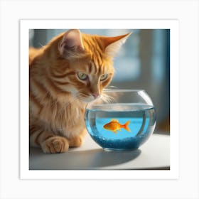 Cat Looking At Fish 6 Art Print