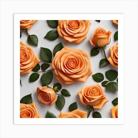 Orange Roses On White Background Art Print