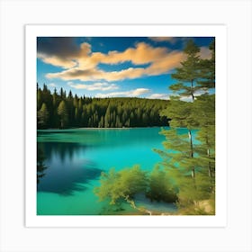 Blue Lake In The Forest 16 Art Print