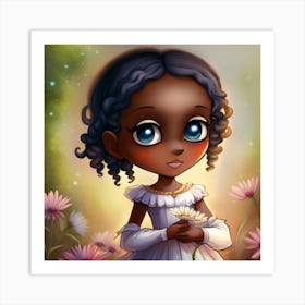 Dark Haired Daisy Girl Art Print