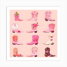 Pink Cowboy Boots 1 Art Print