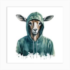 Watercolour Cartoon Springbok In A Hoodie Art Print