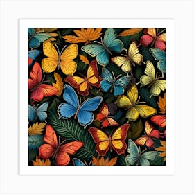 Colorful Butterflies Seamless Pattern Art Print