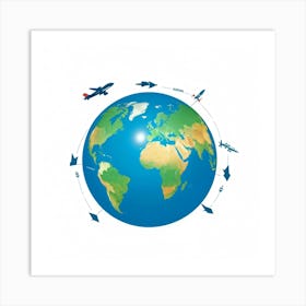 Graphic Vector Icon Showcasing A Sphere Reflecting A Travel Themed Geography Symbol Surrounded By S (5) Poster