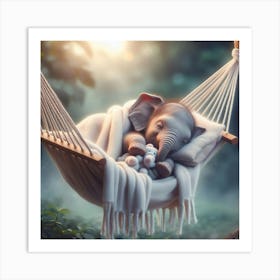 Baby Elephant Sleeping In A Hammock 7 Art Print