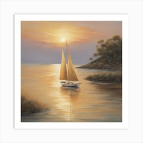 Sailboat At Sunset 4 Art Print