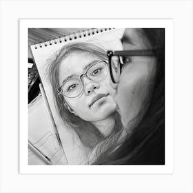 Portrait Of A Girl With Glasses 1 Art Print