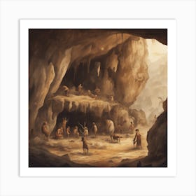 Cave People Stone Age Cave Paintings ( Bohemian Design ) Art Print