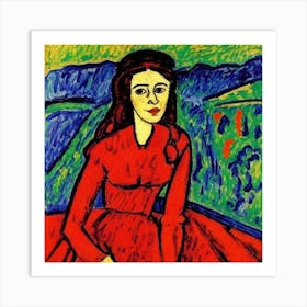 Woman In Red Dress Art Print