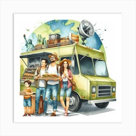 Family In Front Of Food Truck Art Print