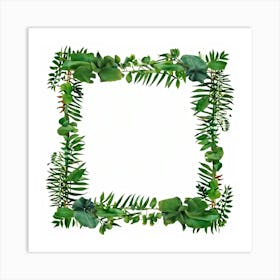 A Tropical Floral Decoration Showcasing A Square Frame Of A Stylized Tree Branch And Ferns Composit (1) 2 Art Print