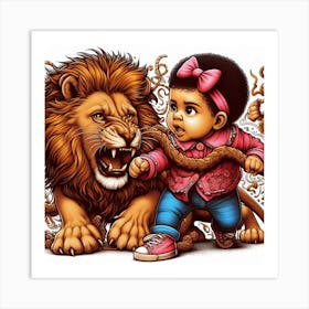 Lion And Little Girl Art Print