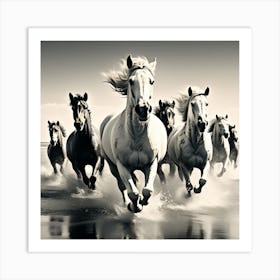 Horses Running On The Beach Art Print