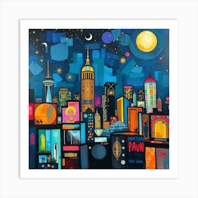 Cityscape At Night Art Print