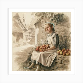 Village Tranquility A 19th Century Polish Scene In Pencil And Watercolor (3) Art Print