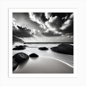 Black And White Rocks On The Beach Art Print