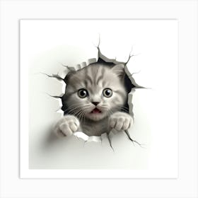 Kitten Peeking Out Of A Hole 3 Art Print