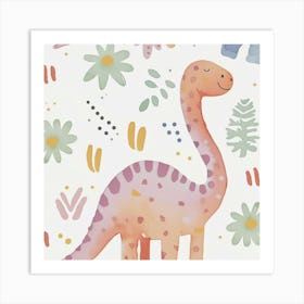 Cute Muted Pastels Pattern Dinosaur 2 Art Print