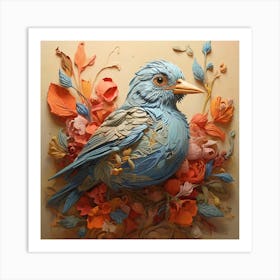 Bird With Flowers 2 Art Print