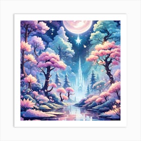 A Fantasy Forest With Twinkling Stars In Pastel Tone Square Composition 359 Art Print