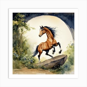 Horse In The Moonlight Art Print