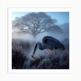 Heron In The Mist 3 Art Print