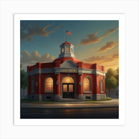 Red Brick Building At Sunset Art Print