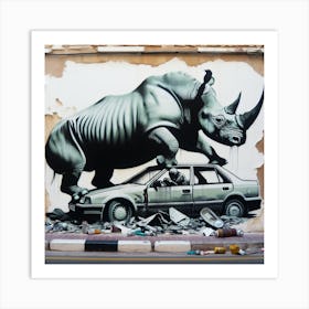 Rhino On A Car Art Print