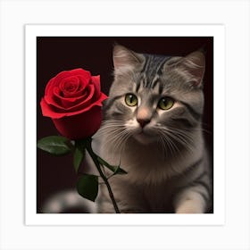 Cat With Rose 1 Art Print