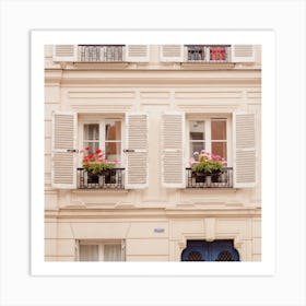 Paris Windows With Flowers Square Art Print