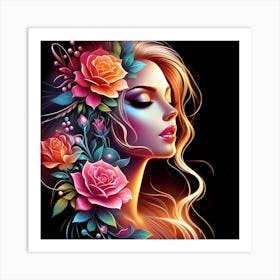 Portrait Of A Woman With Flowers 3 Art Print