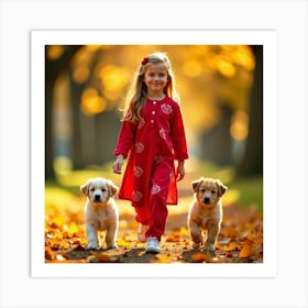 Little Girl With Puppies 1 Art Print