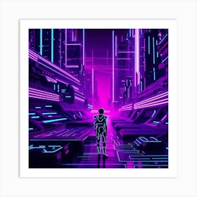 Tron In A Vast Network Of A Computer Generated World  Art Print