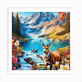 Deer By The River Art Print