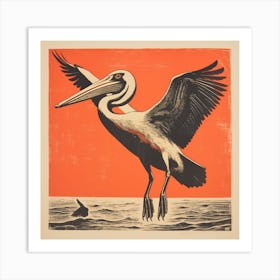 Retro Bird Lithograph Pelican 1 Art Print