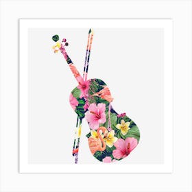 Violin Violinist Tropical Flower Floral Art Print