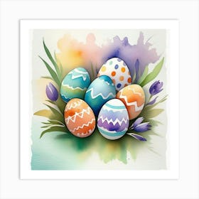 Easter Eggs In A Watercolor Painting Style Affiche