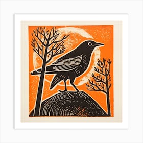 Retro Bird Lithograph Blackbird 3 Art Print