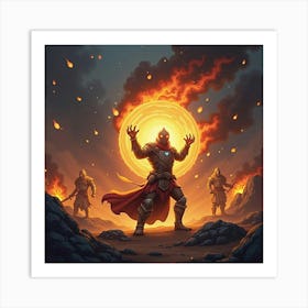 A Glowing Shield Protecting A Warrior From Fire Elementals 1 Art Print