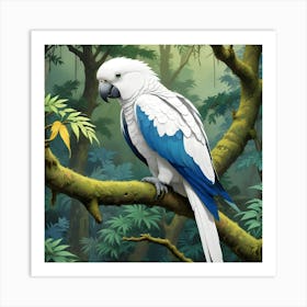 Blue Winged Macaw Perched On A Branch In A Tropical Forest Art Print