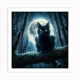 Black Cat In The Forest 1 Art Print